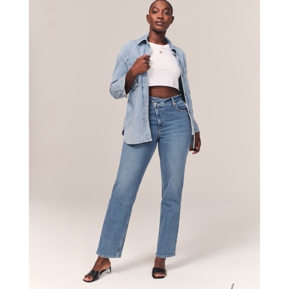 Abercrombie & Fitch curve love the 90s straight ultra high rise jeans blue 25/00 - Picture 1 of 8